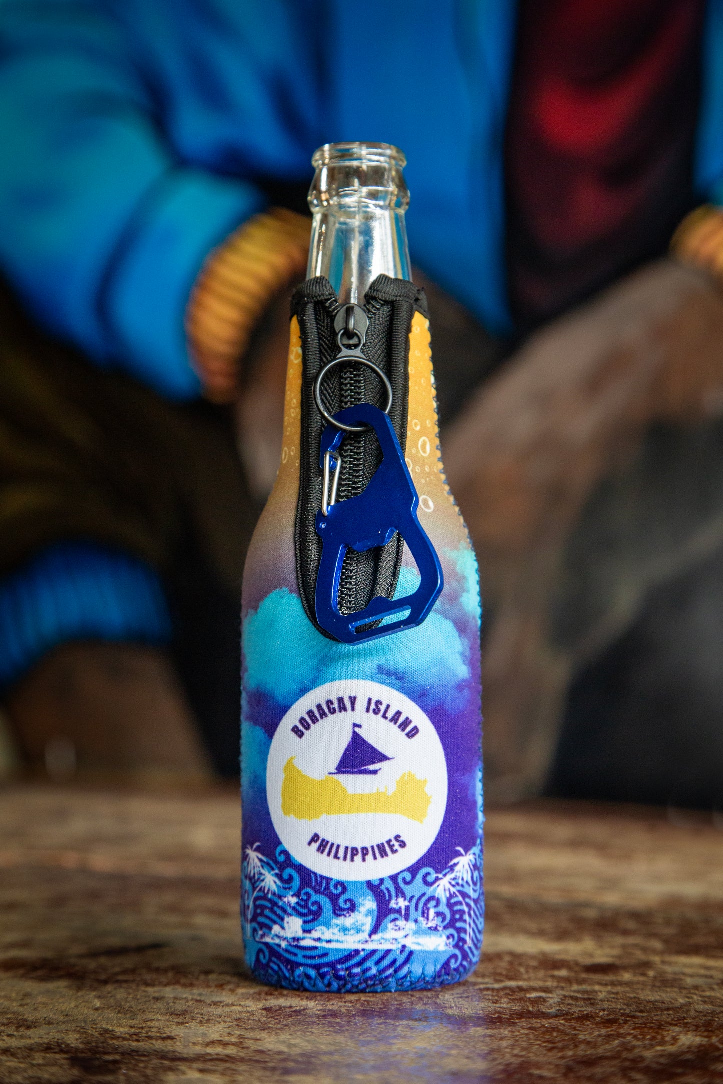 3) Boracay San Miguel Light Signature Koozie with Custom Blue Bottle Opener & Carabiner Combo