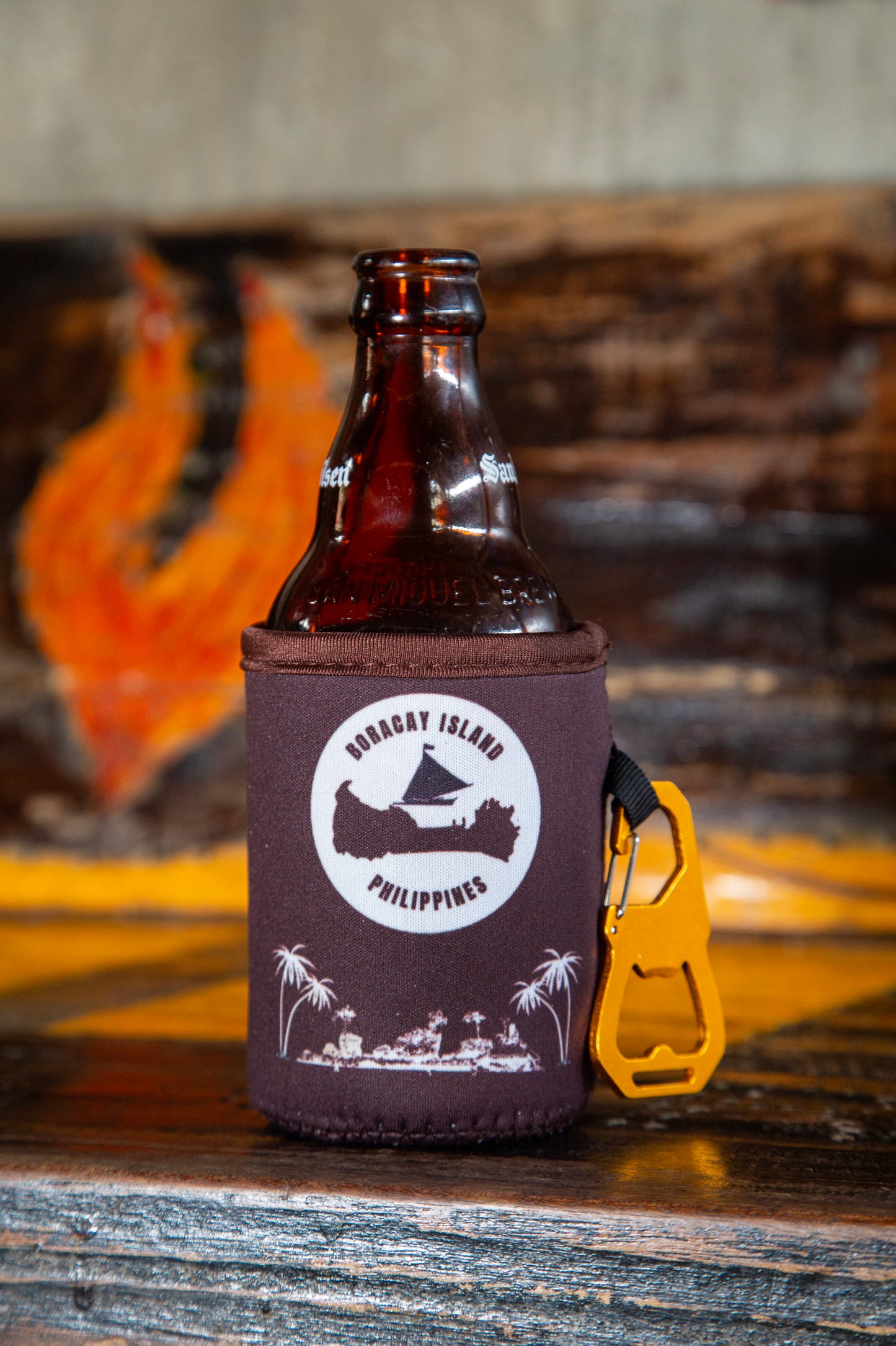 4) Boracay San Miguel Pale Signature Beer Koozie with Custom Gold Bottle Opener & Carabiner Combo