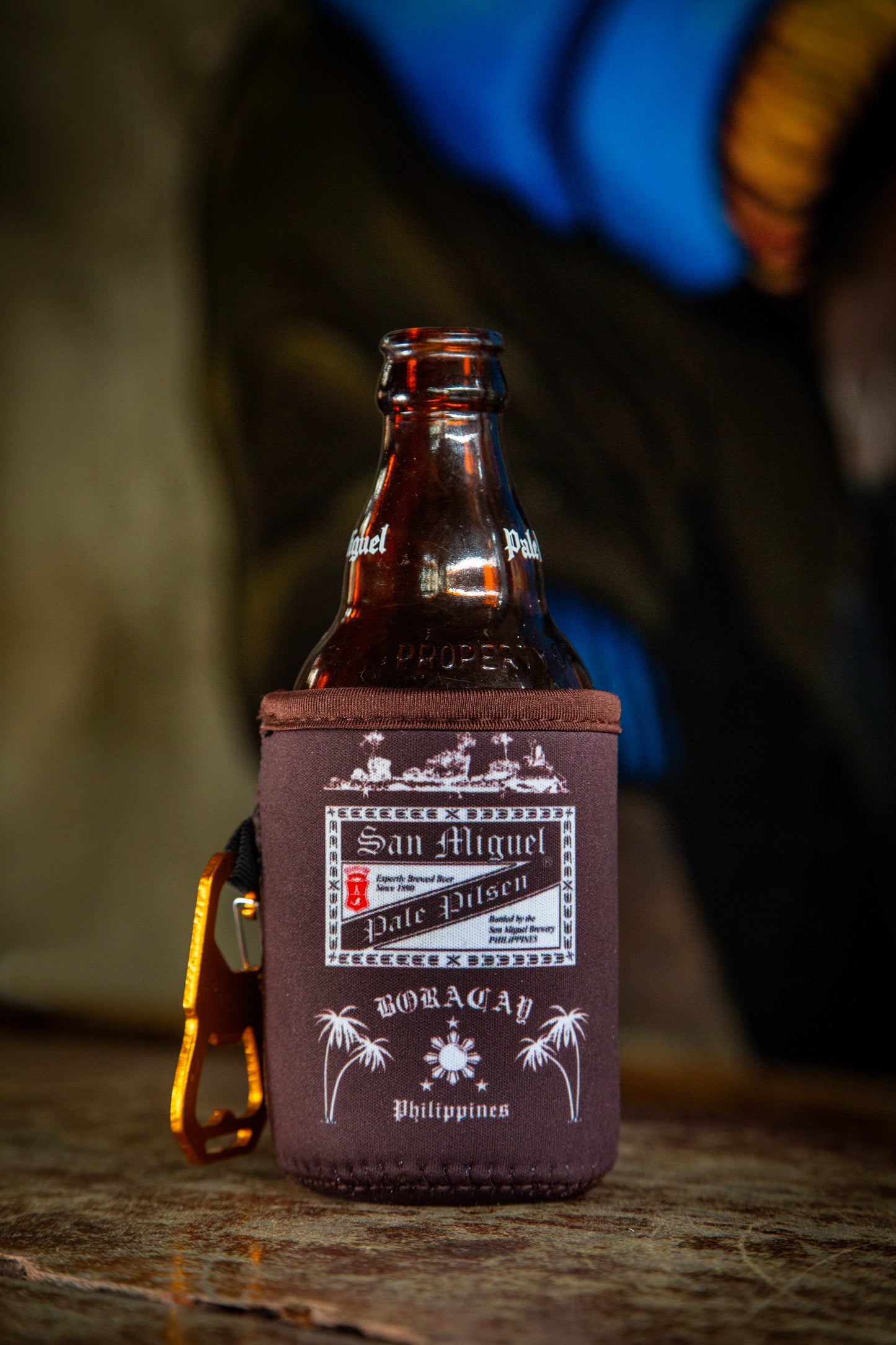 4) Boracay San Miguel Pale Signature Beer Koozie with Custom Gold Bottle Opener & Carabiner Combo