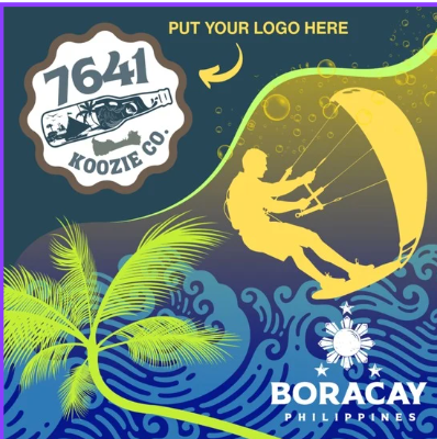 Boracay Customizable Kite Surfing Blue Neoprene Bar Coaster - Contact Us for Bulk Orders